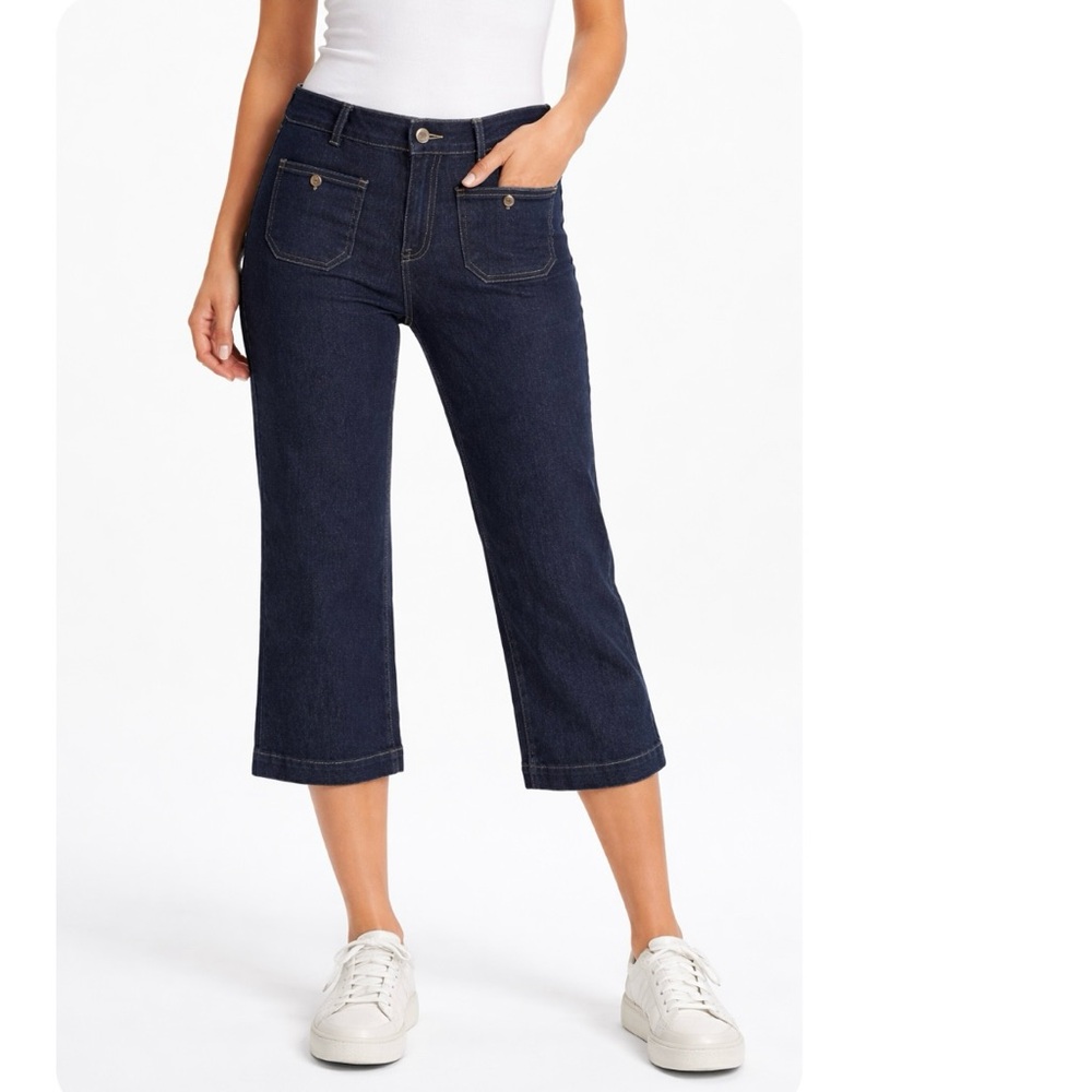 Love Fashion Capri Jeans L Blue Dark Wash Cropped NWOT